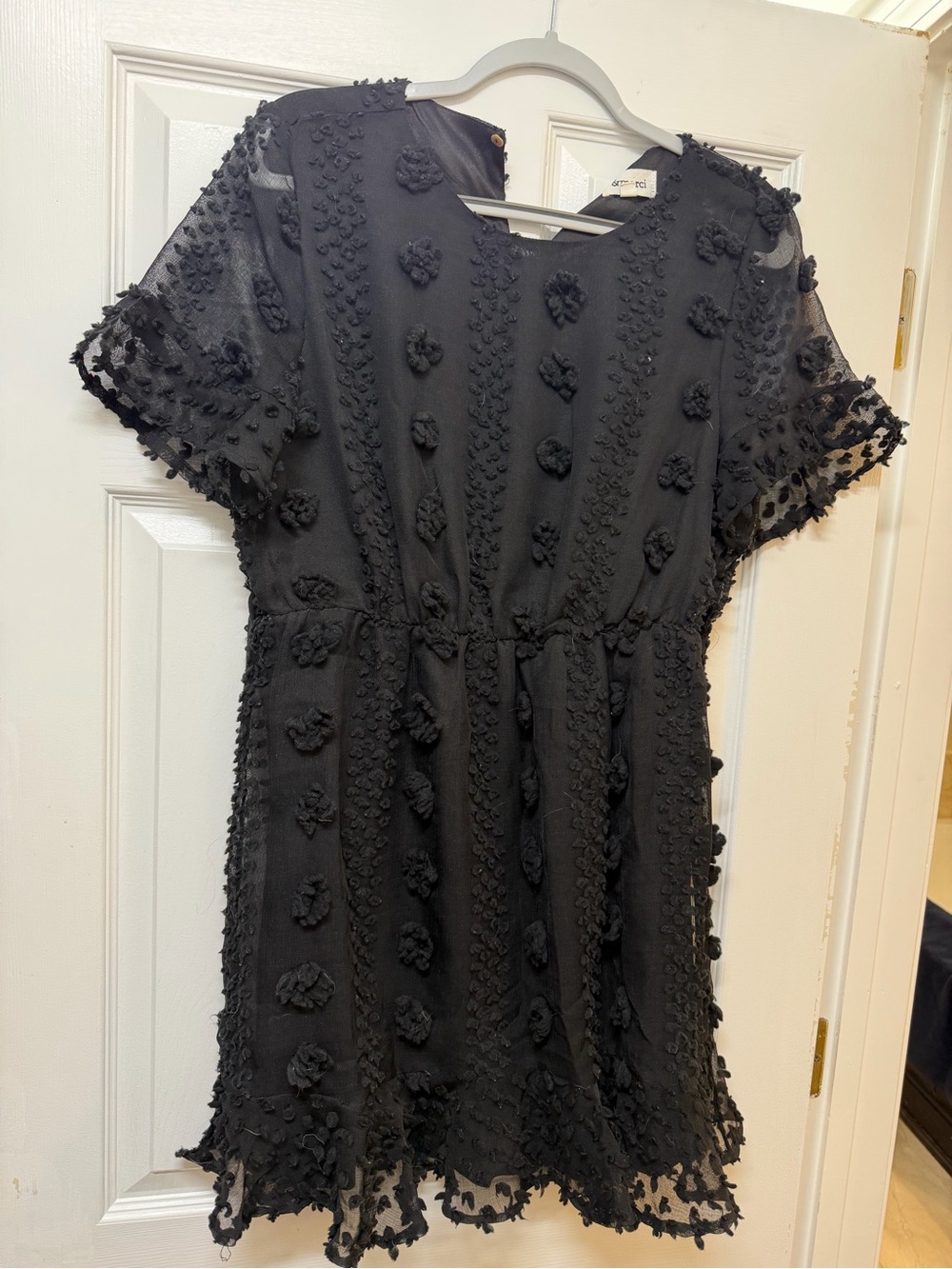Black Textured Pom Pom Mini Dress